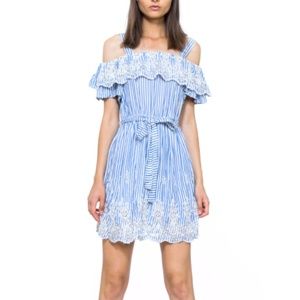 Summer Blue stripe ruffle embroidery dress
